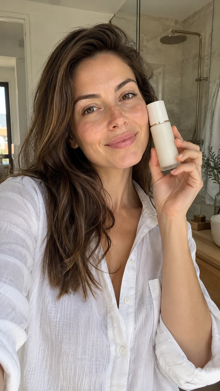 AI demonstration: a woman presents a skincare bottle